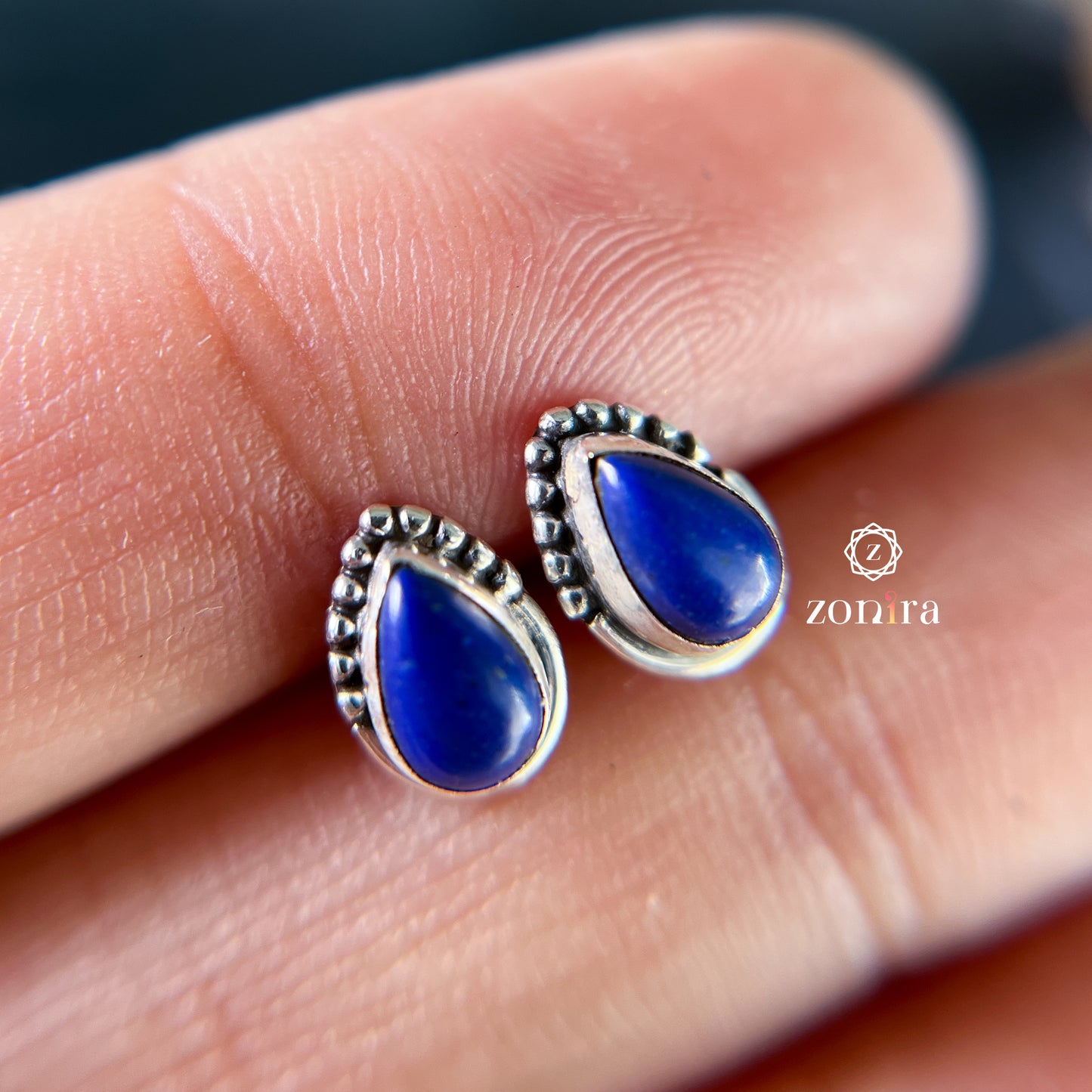 Onila Oxidised Silver Studs - Blue Onyx