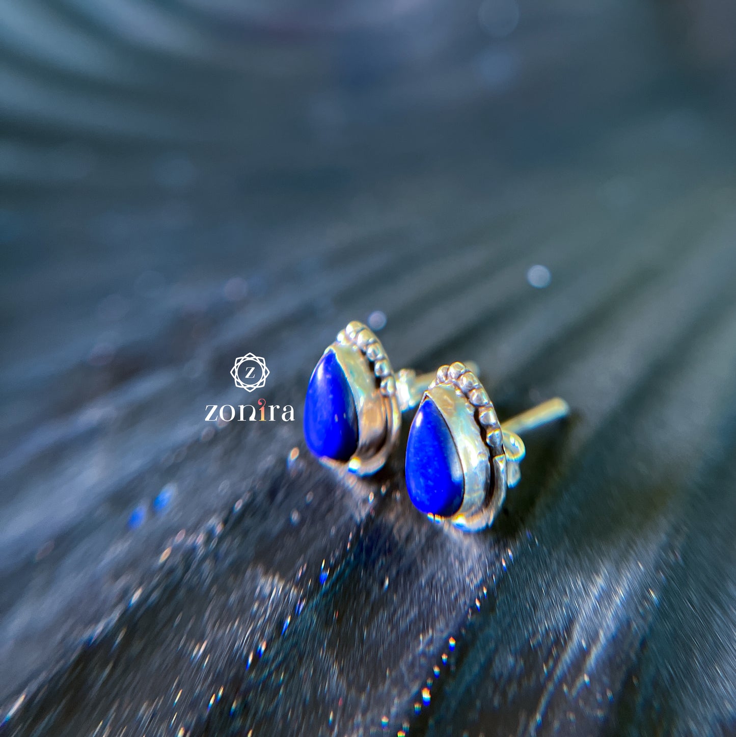 Onila Oxidised Silver Studs - Blue Onyx