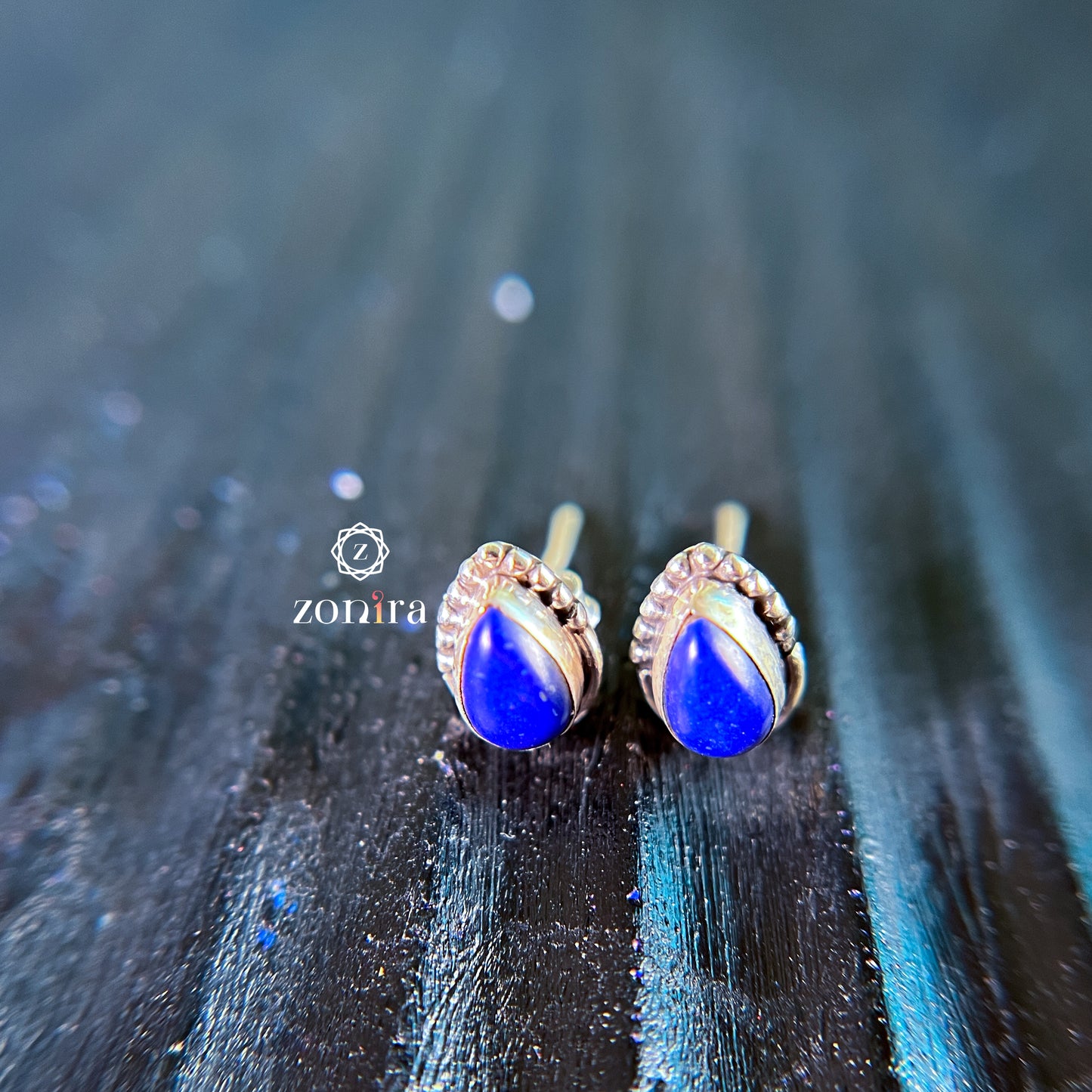 Onila Oxidised Silver Studs - Blue Onyx