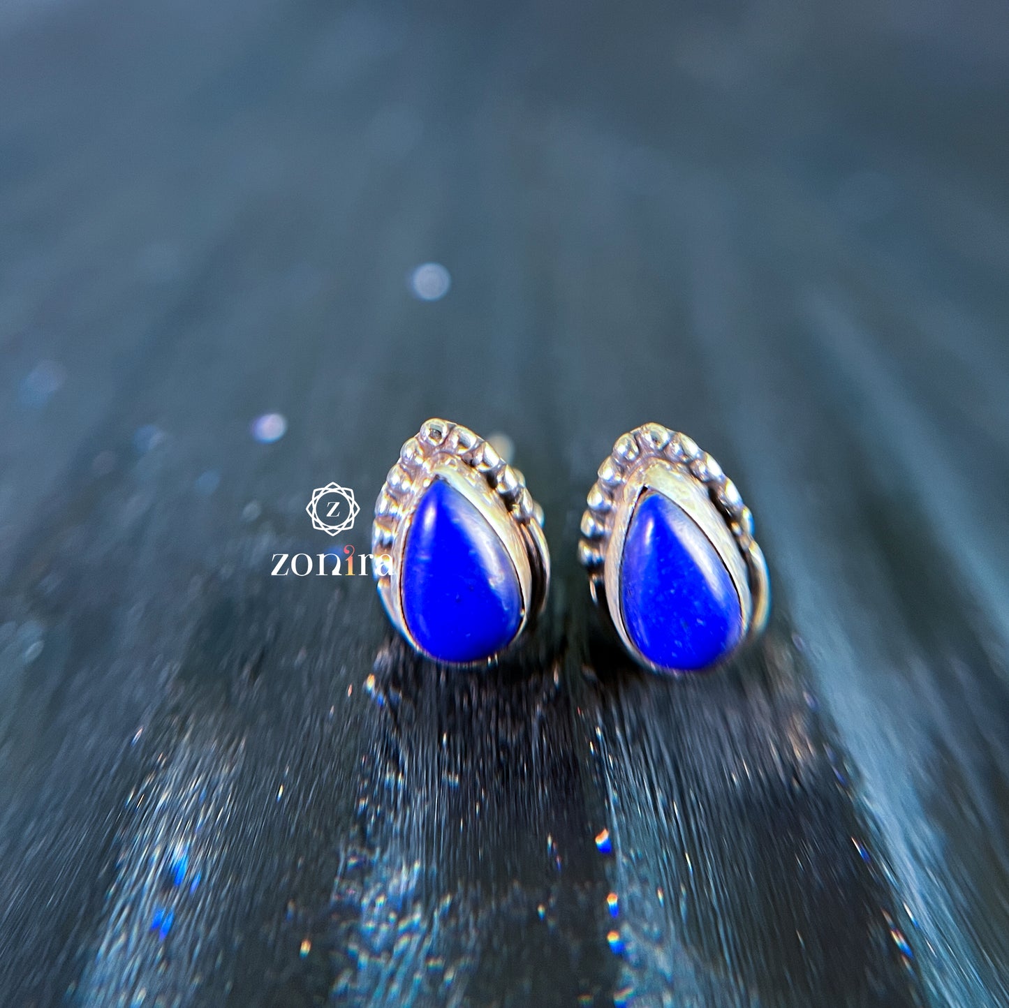 Onila Oxidised Silver Studs - Blue Onyx