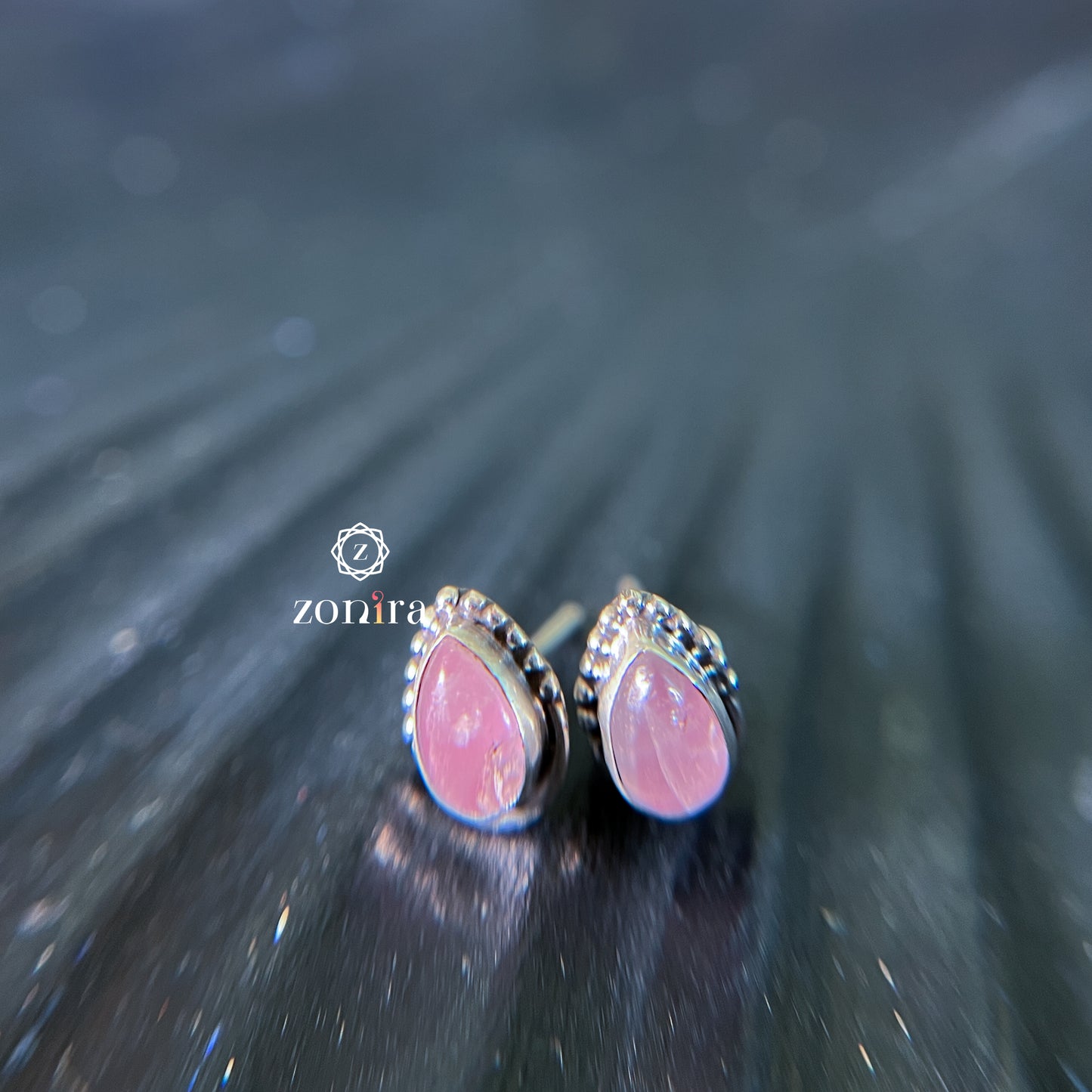 Onila Oxidised Silver Studs - Rose Quartz