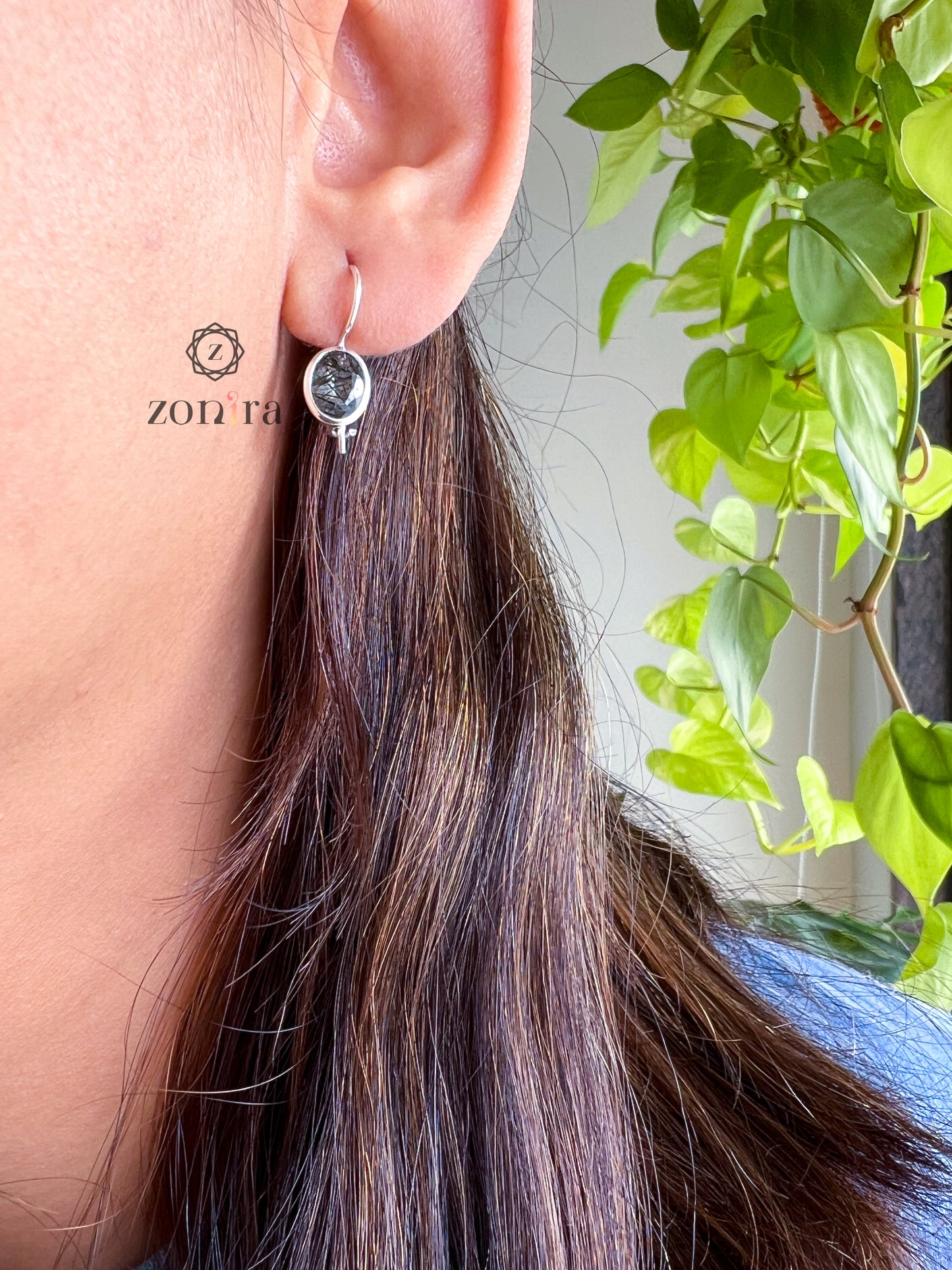 Ilaya Silver Earrings - Black Rutile