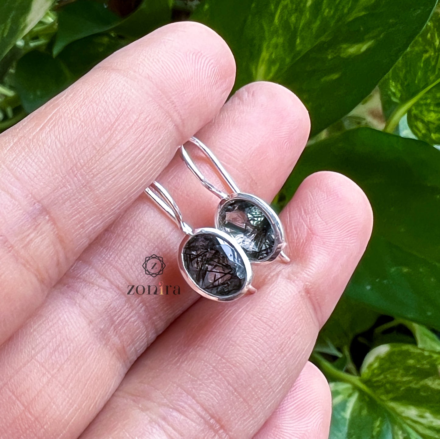 Ilaya Silver Earrings - Black Rutile