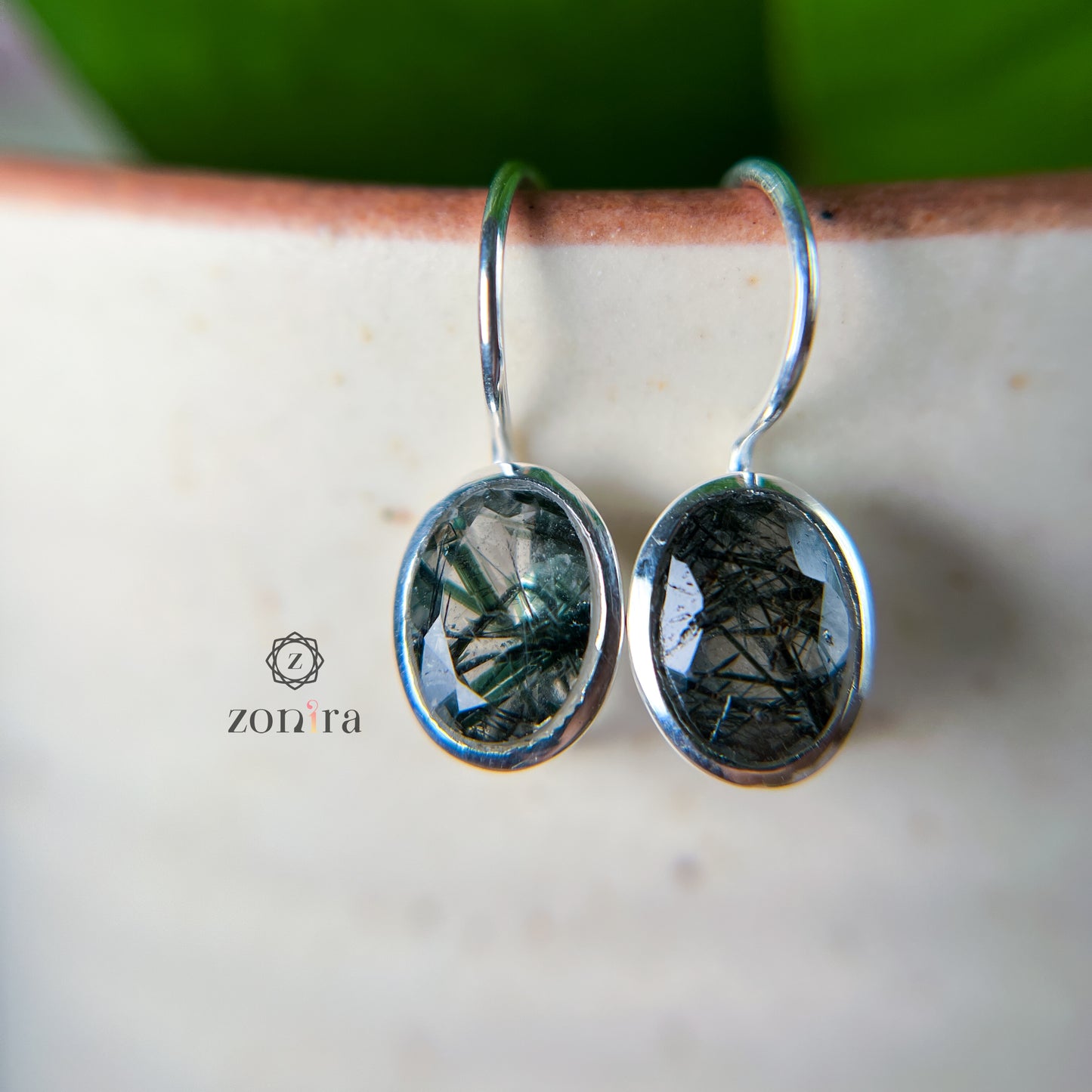 Ilaya Silver Earrings - Black Rutile