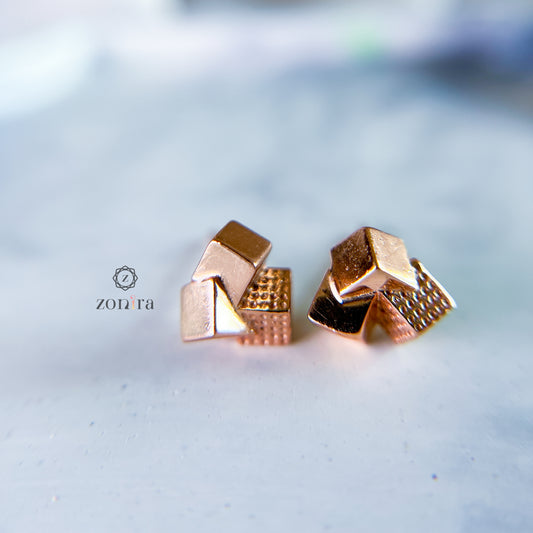 Maavi 92.5 Silver Studs - Blocks Rose-Gold