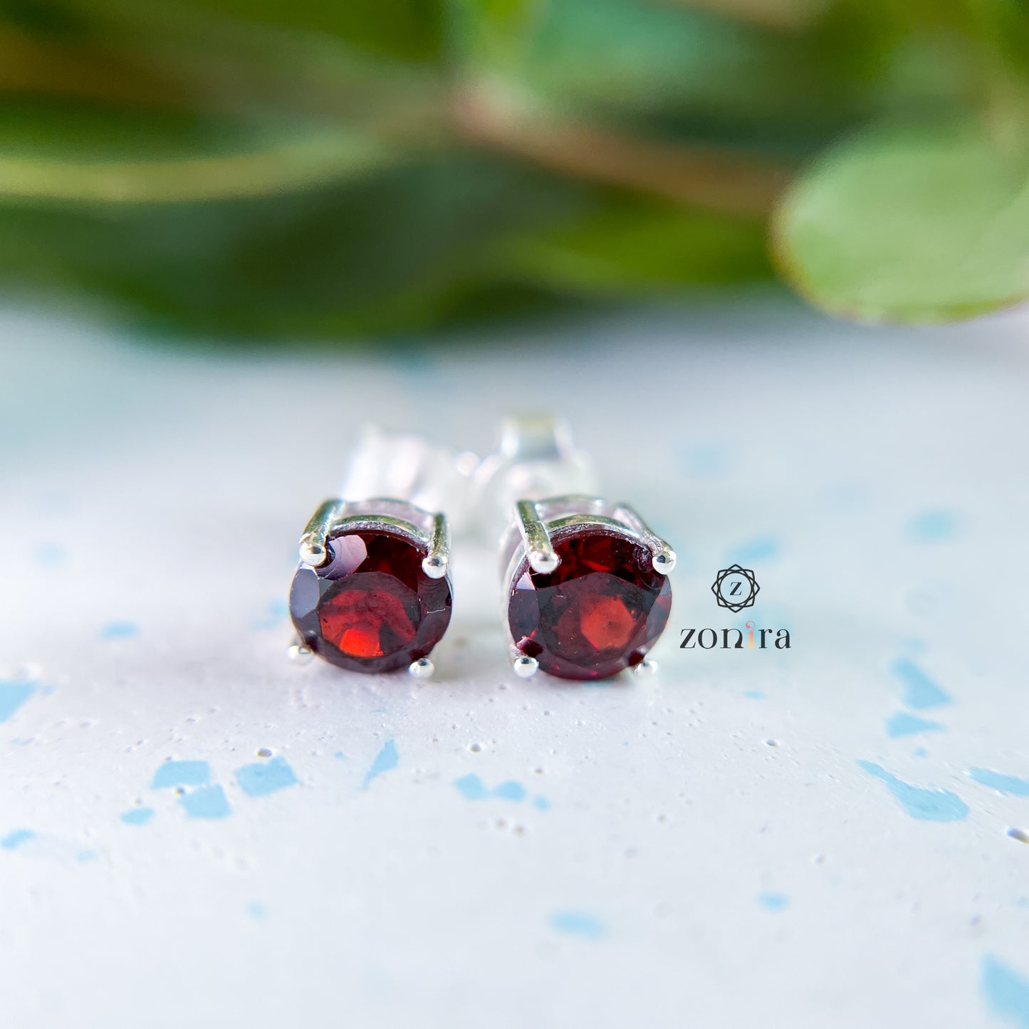 Abel Silver Studs - Garnet Circles