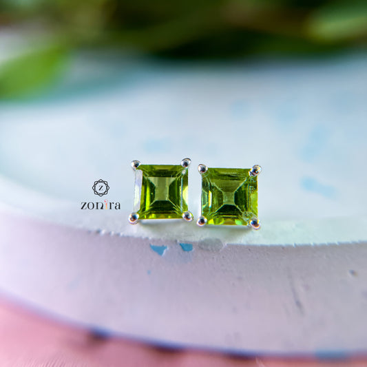 Abel Silver Studs - Peridot Squares