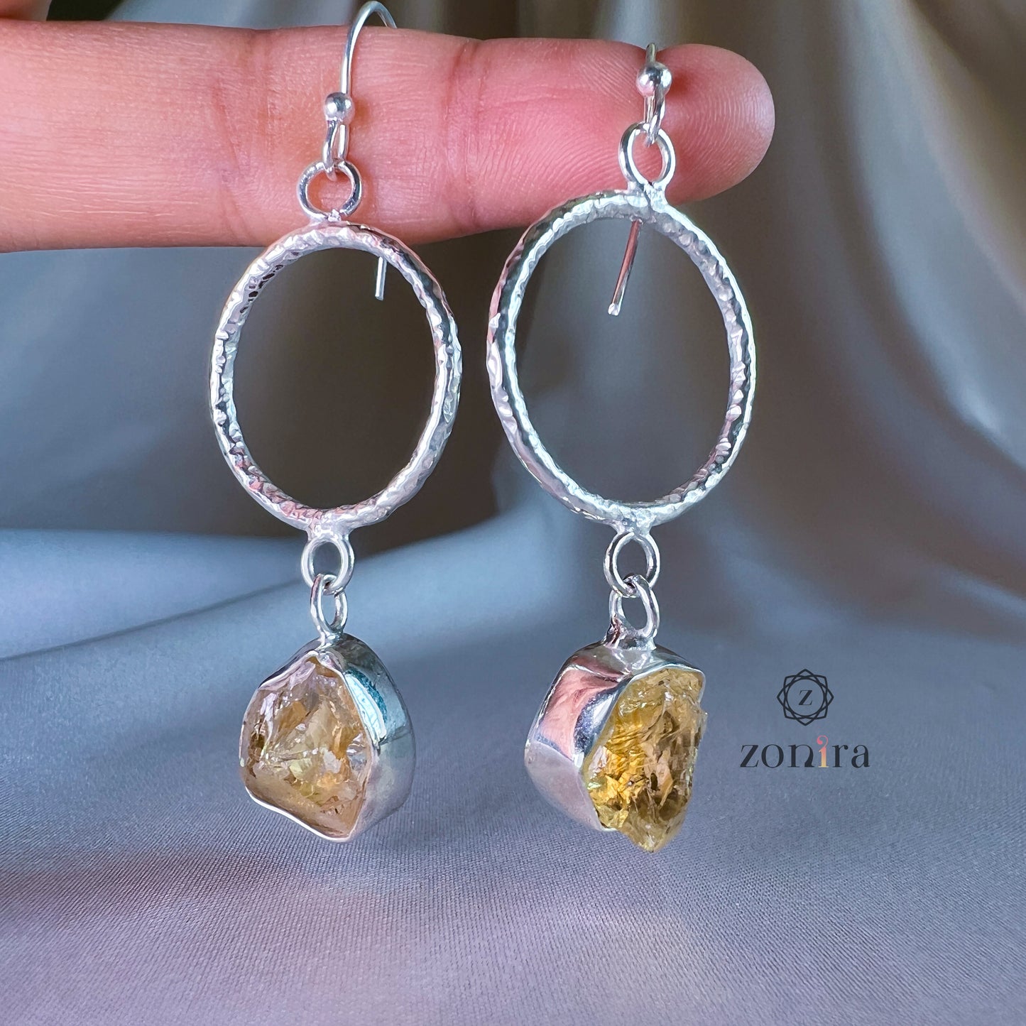 Sifar Silver Danglers - Raw Citrine