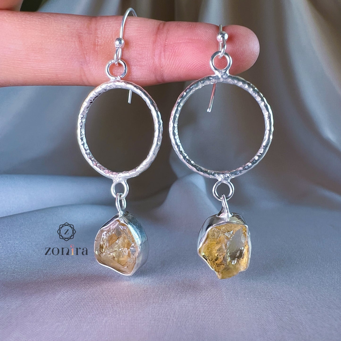 Sifar Silver Danglers - Raw Citrine