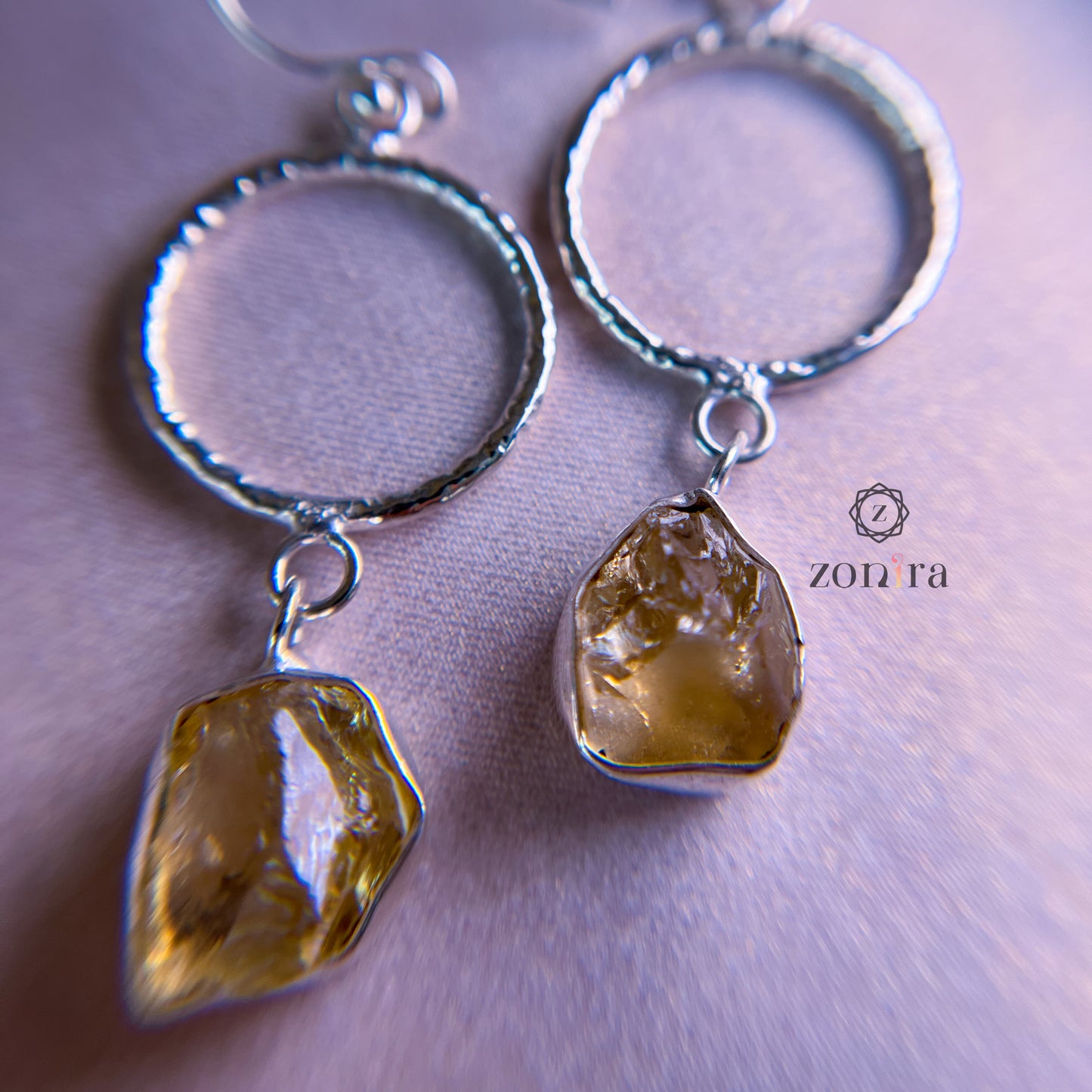 Sifar Silver Danglers - Raw Citrine