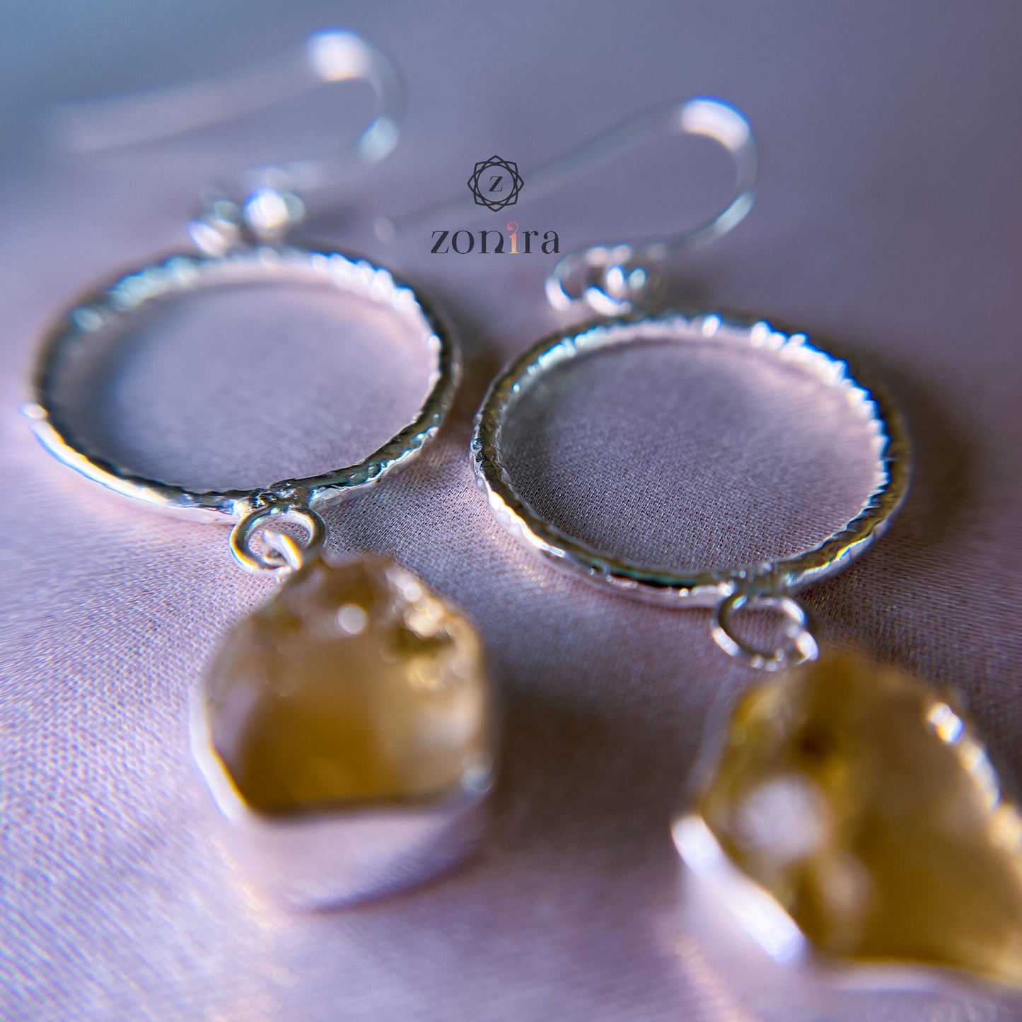 Sifar Silver Danglers - Raw Citrine