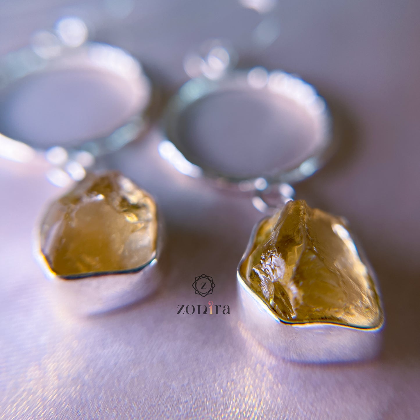 Sifar Silver Danglers - Raw Citrine