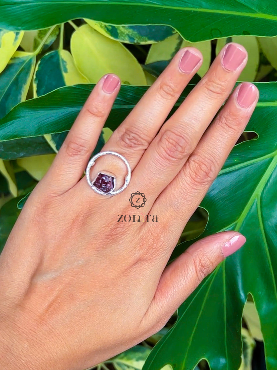 Sifar Silver Ring - Raw Garnet