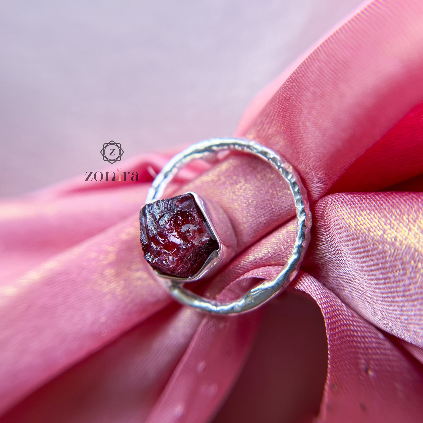 Sifar Silver Ring - Raw Garnet