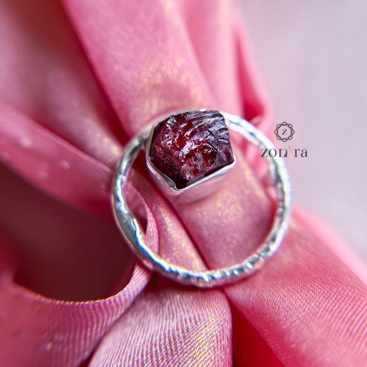 Sifar Silver Ring - Raw Garnet