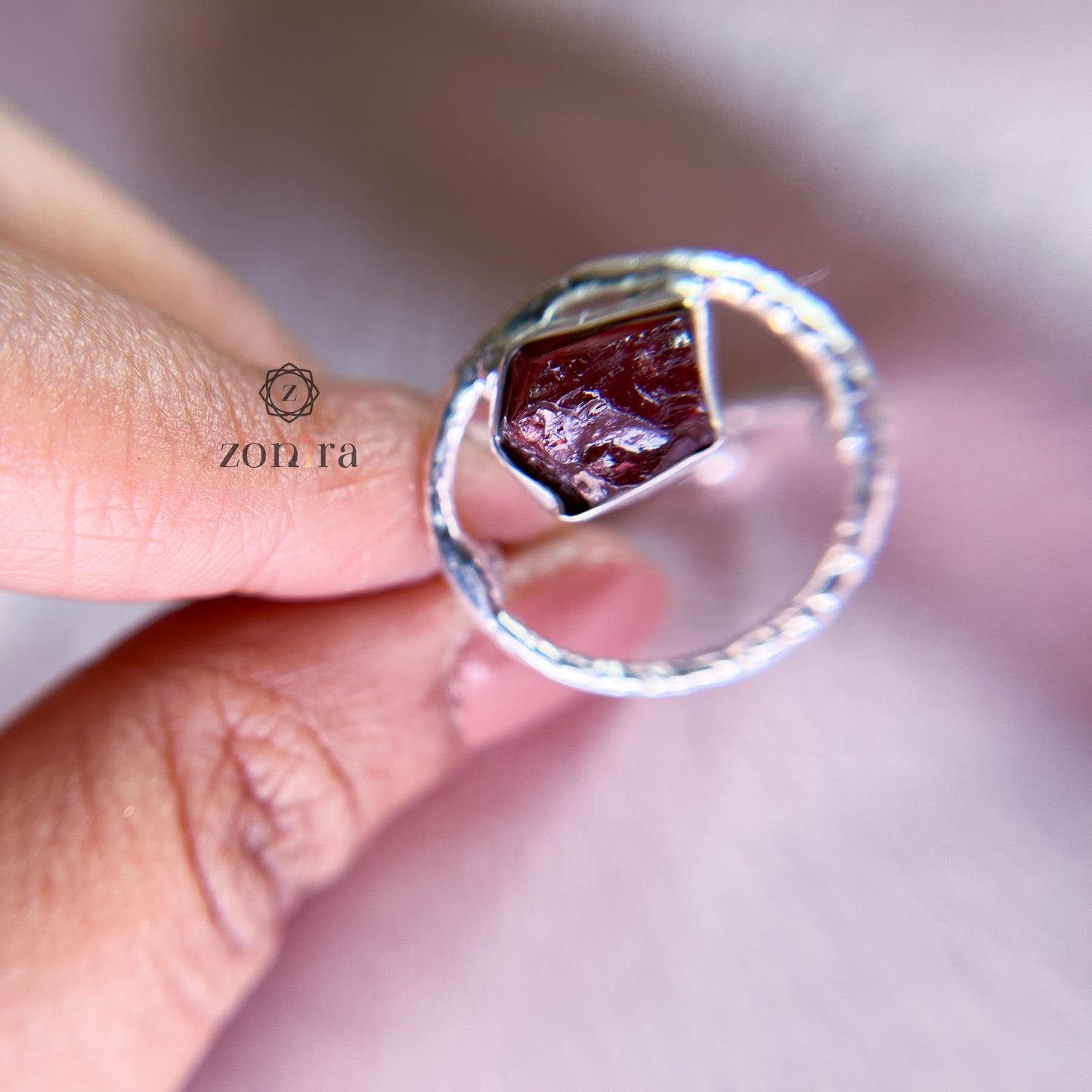 Sifar Silver Ring - Raw Garnet