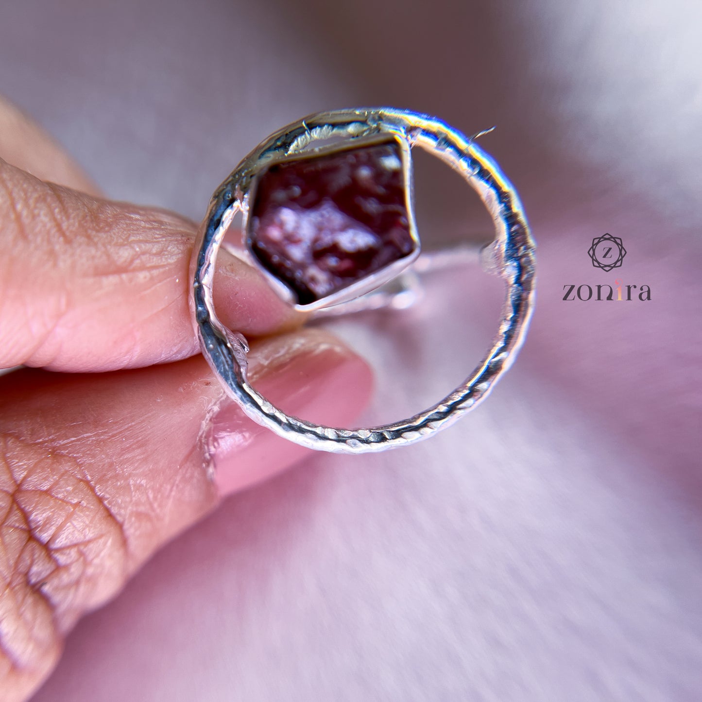 Sifar Silver Ring - Raw Garnet