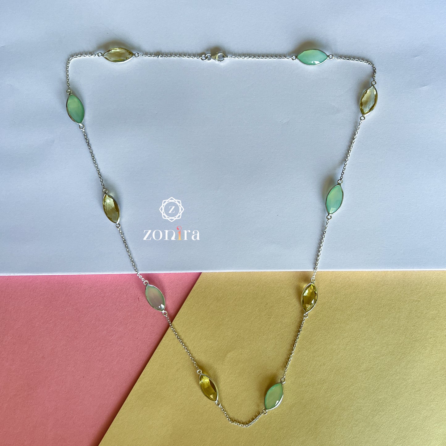 Ecstacy Silver Necklace - Prehnite Chalcedony & Lemon Topaz