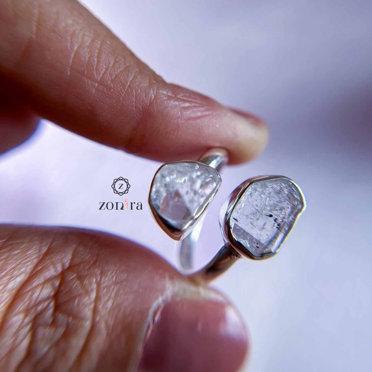 Liba Silver Ring - Raw Herkimer Diamond