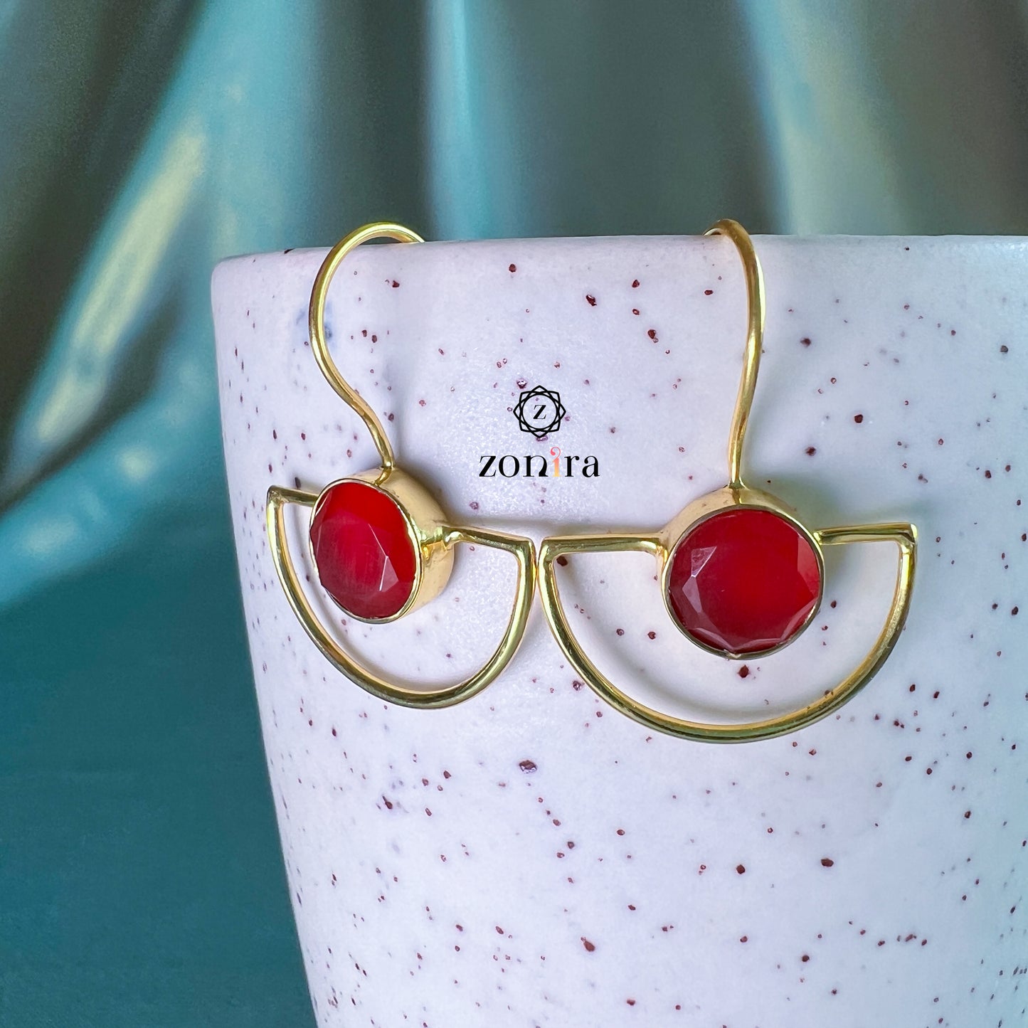 Sia Silver Earrings - Red Onyx Gold