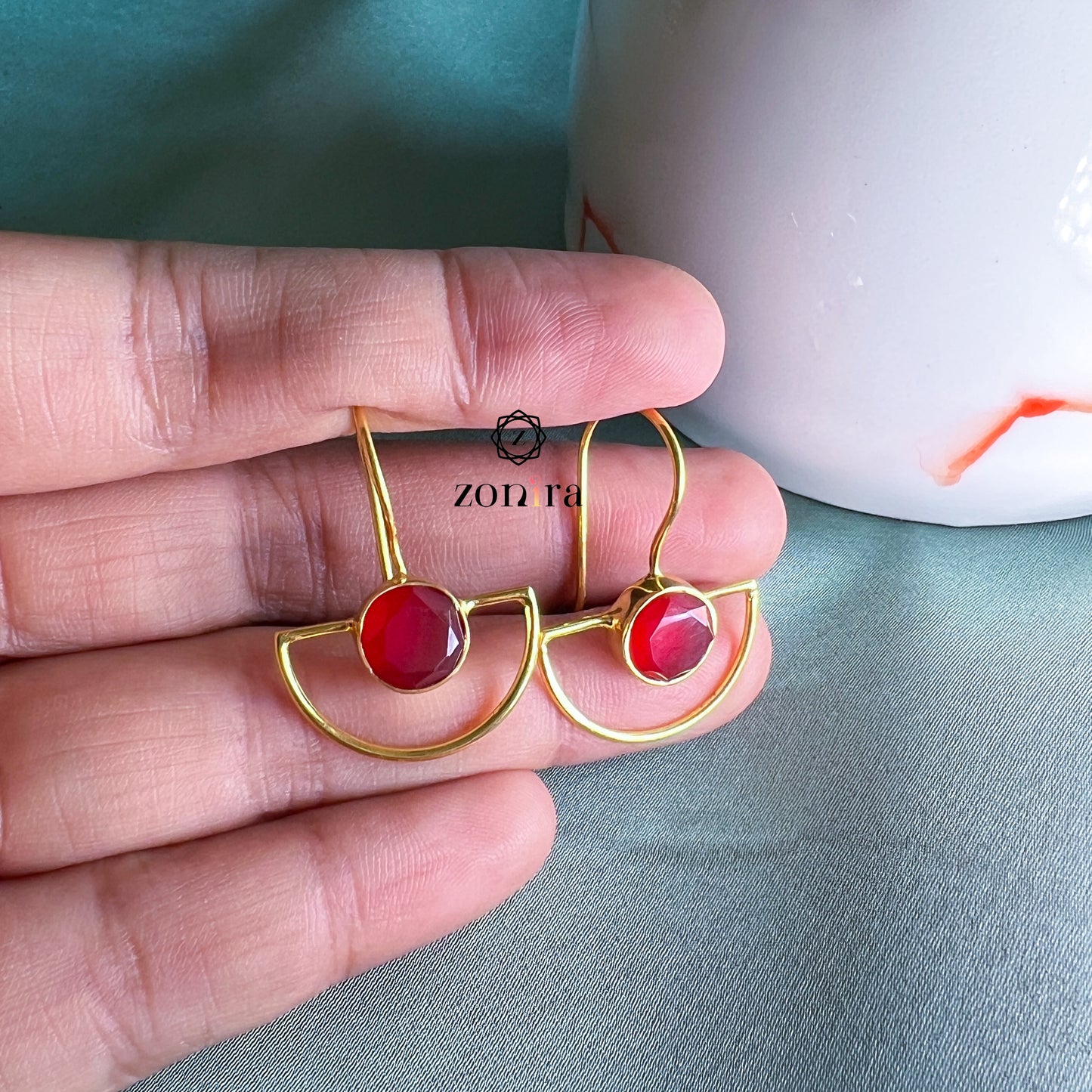 Sia Silver Earrings - Red Onyx Gold