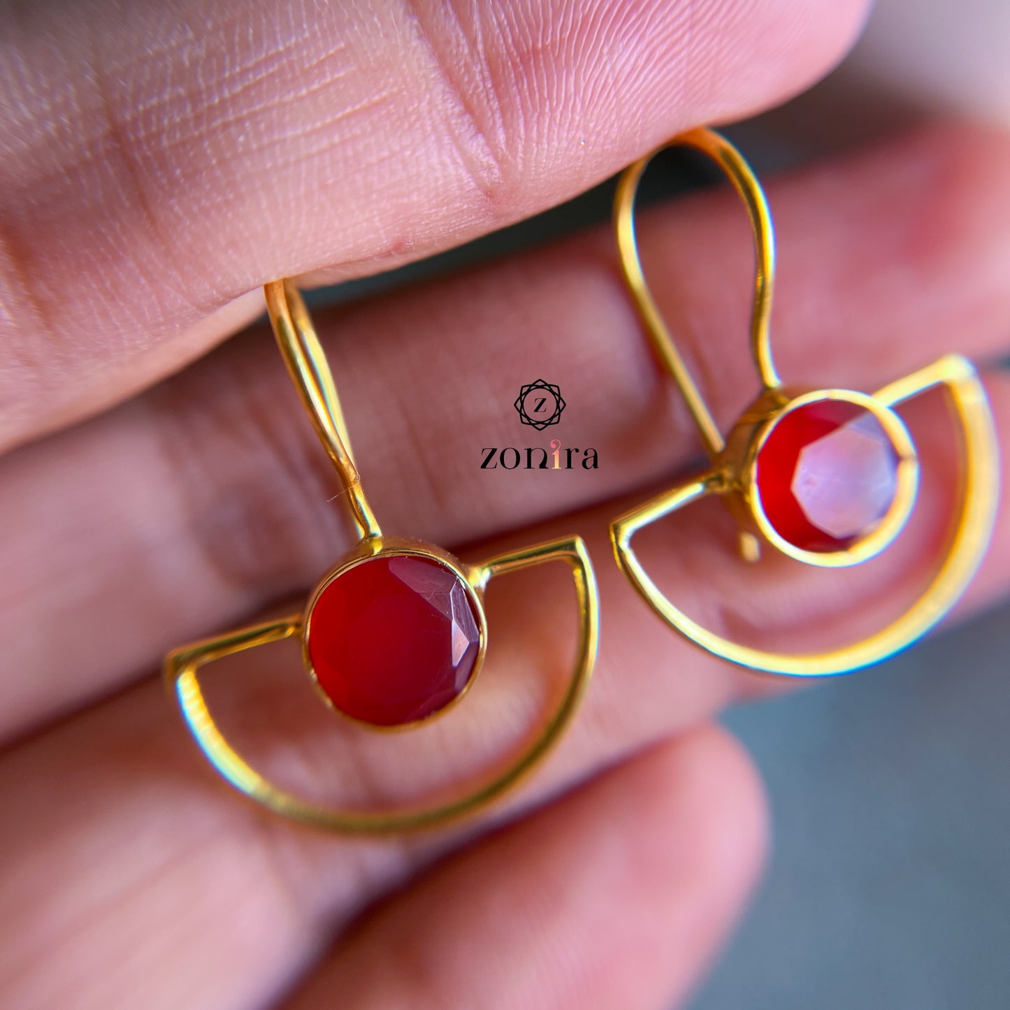 Sia Silver Earrings - Red Onyx Gold