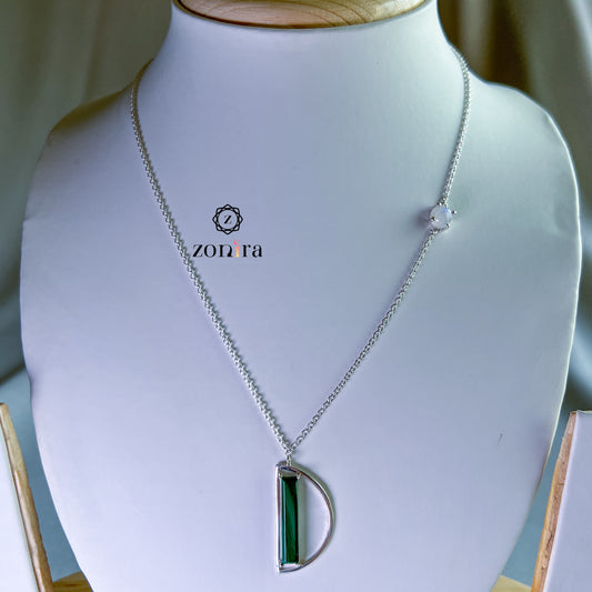 Sia Silver Necklace - Malachite & Rainbow Moonstone