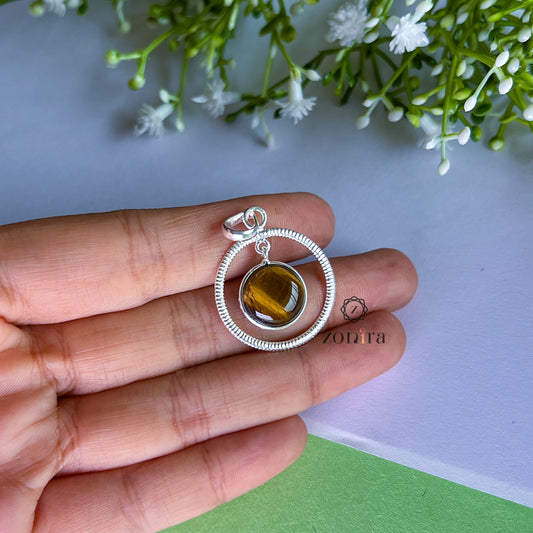 Mishi Silver Pendant - Tiger's Eye Circle