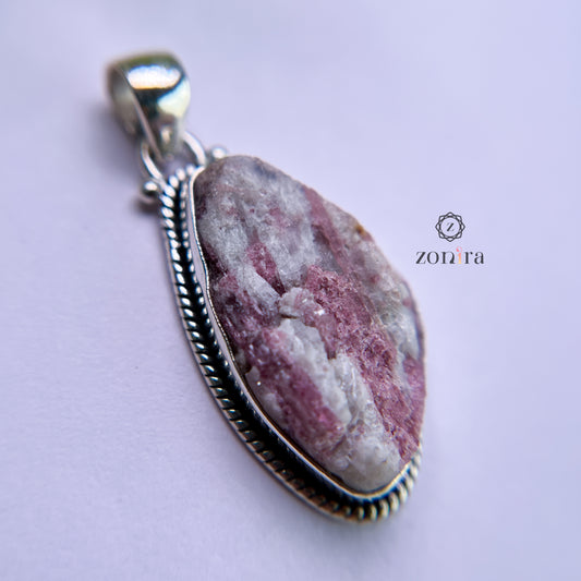 Mili Silver Pendant - Raw Rhodochrosite