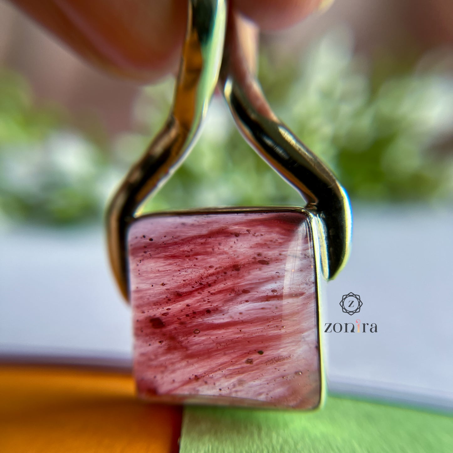 Mishi Silver Pendant - Pink Agate