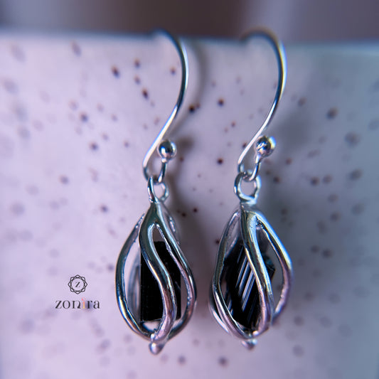 Dori Silver Danglers - Raw Black Tourmaline