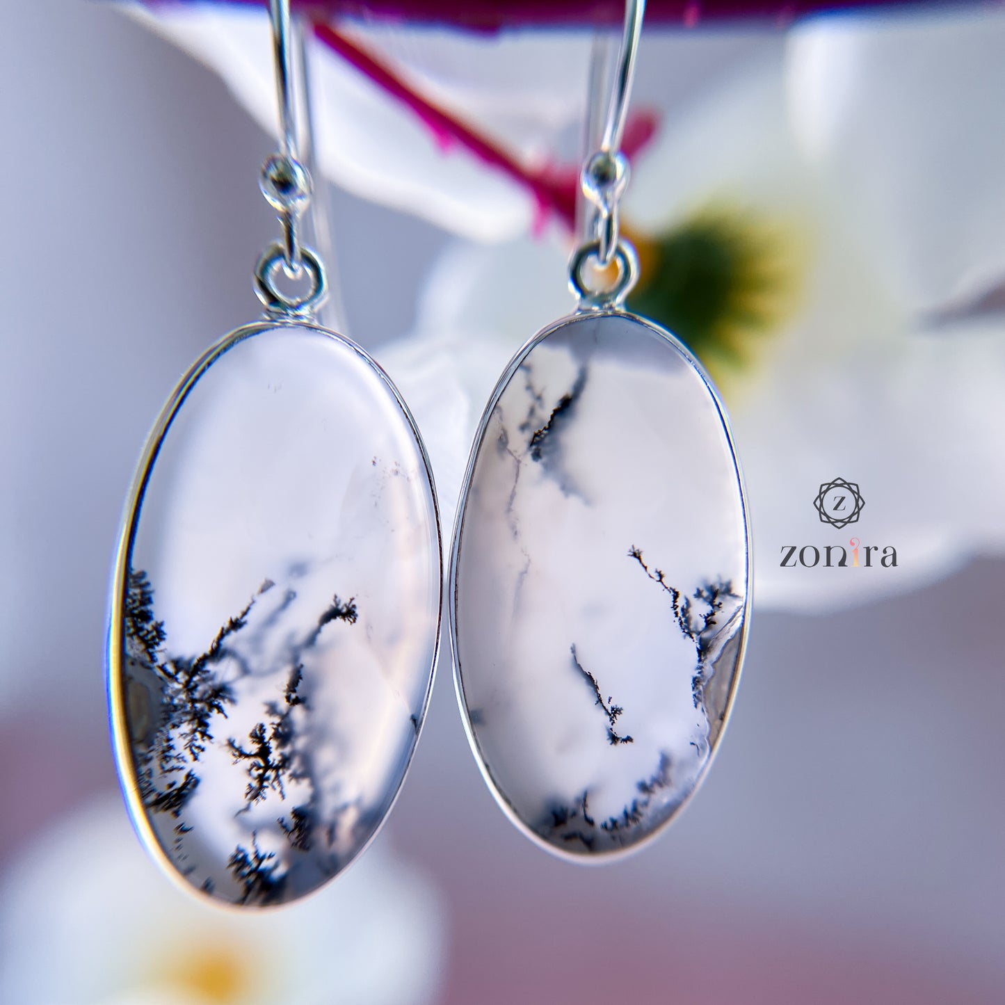 Ekayaa Silver Danglers - Dendritic Opal