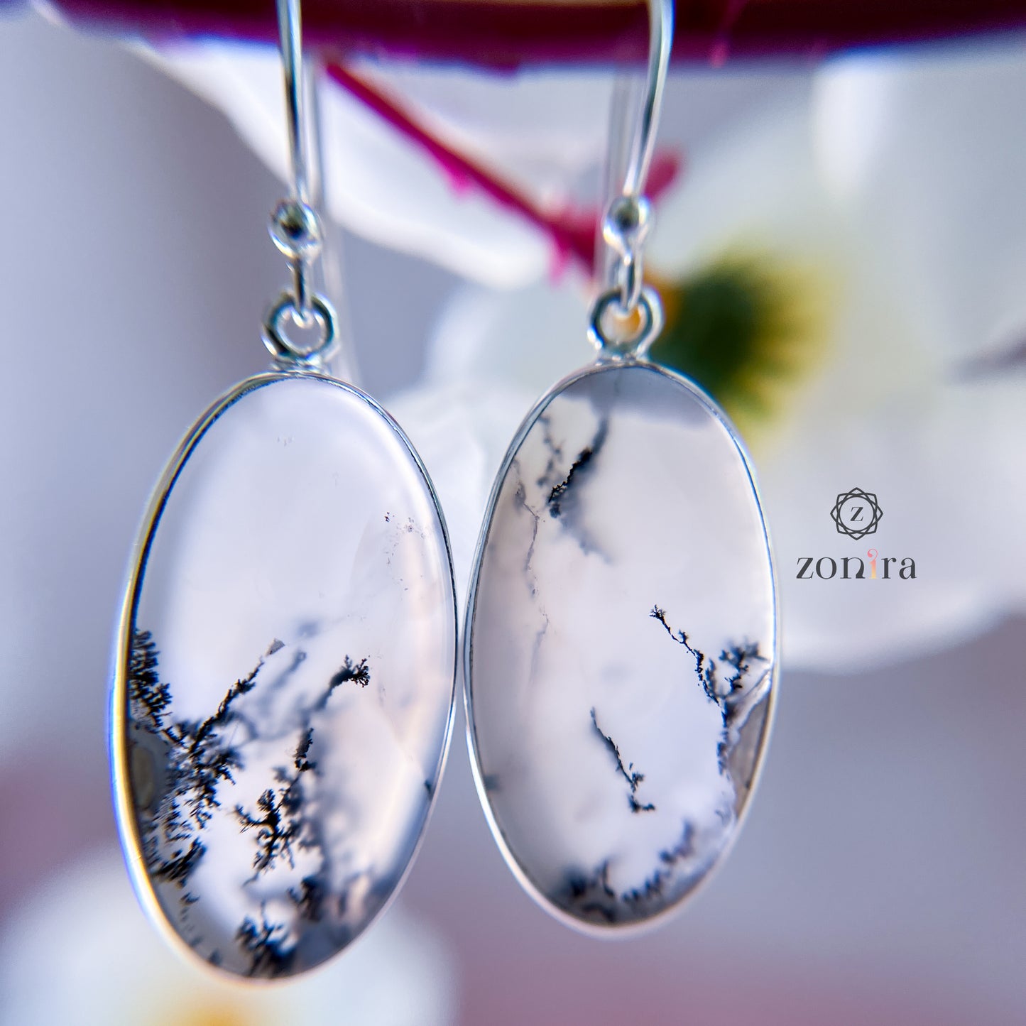 Ekayaa Silver Danglers - Dendritic Opal