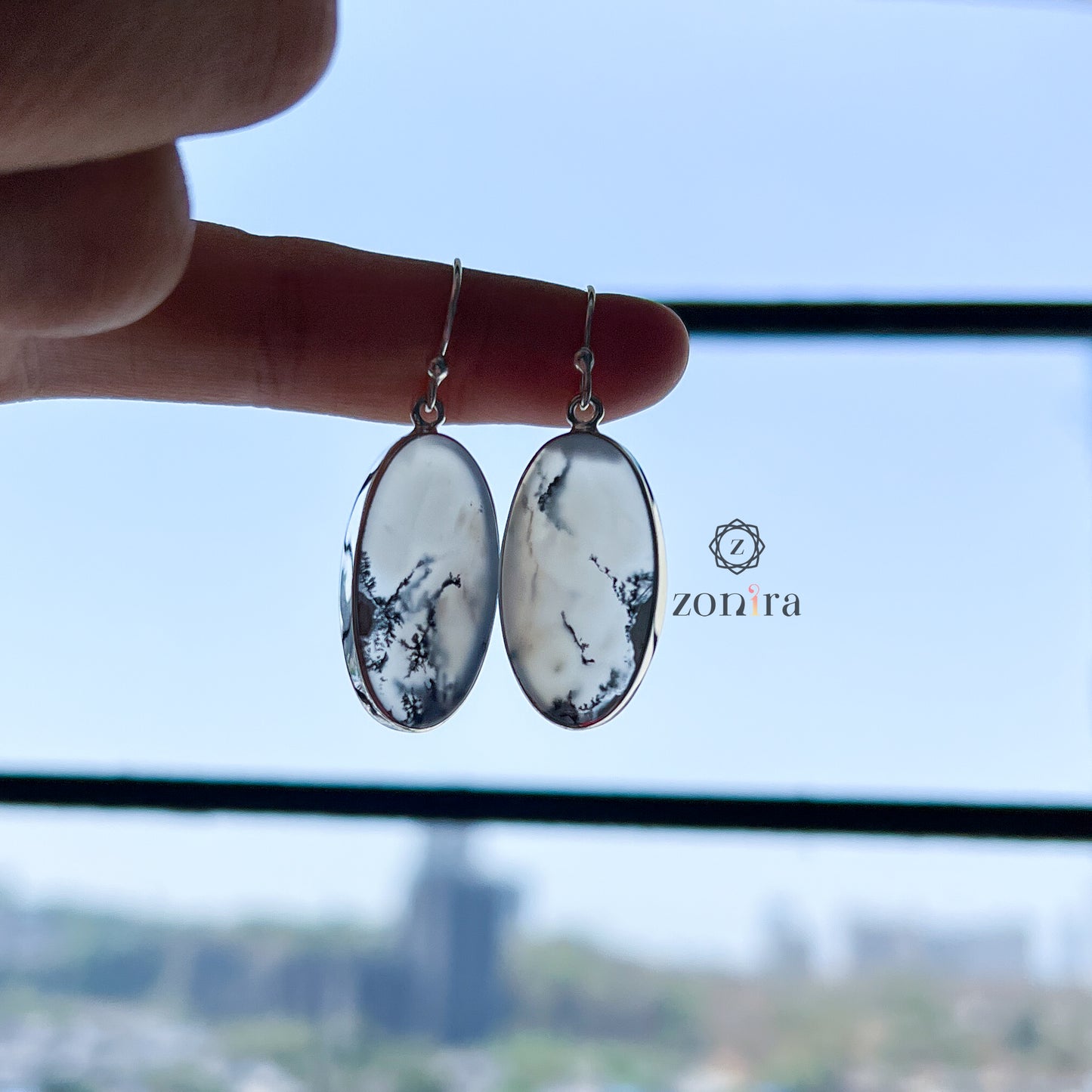 Ekayaa Silver Danglers - Dendritic Opal