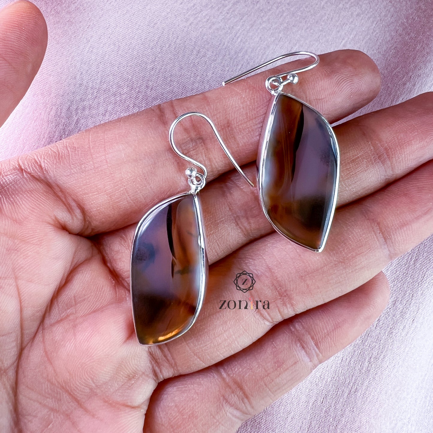 Ekayaa Silver Danglers - Montana Agate