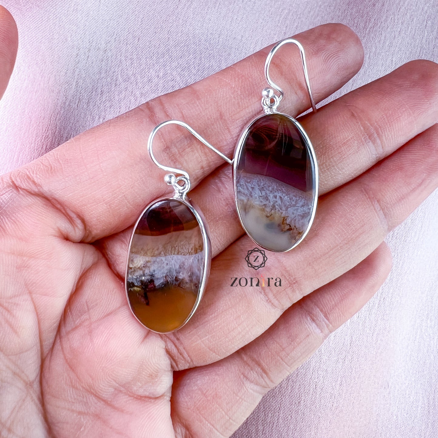 Ekayaa Silver Danglers - Montana Agate