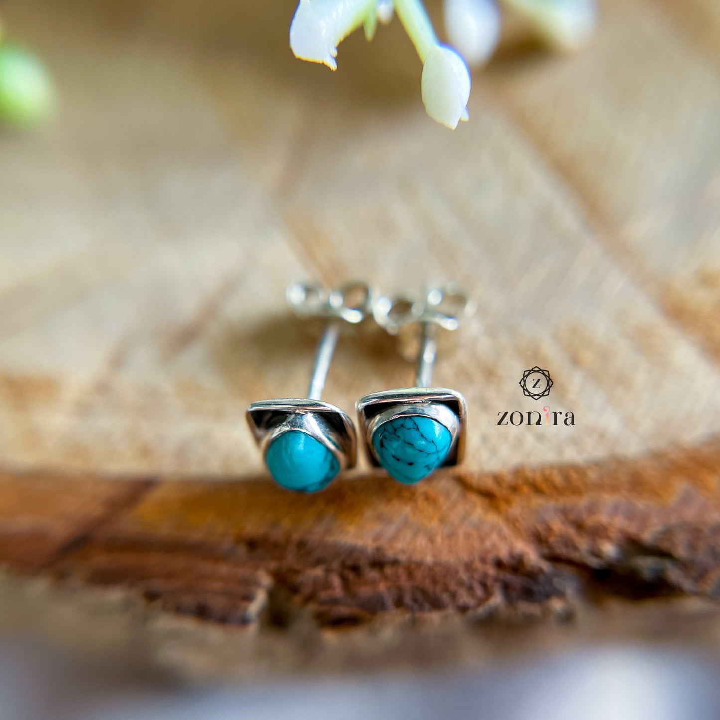 Onila Oxidised Silver Studs - Turquoise