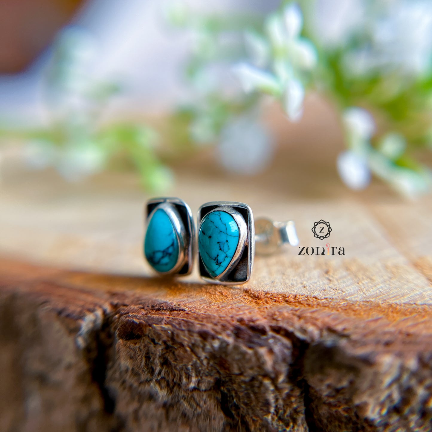 Onila Oxidised Silver Studs - Turquoise