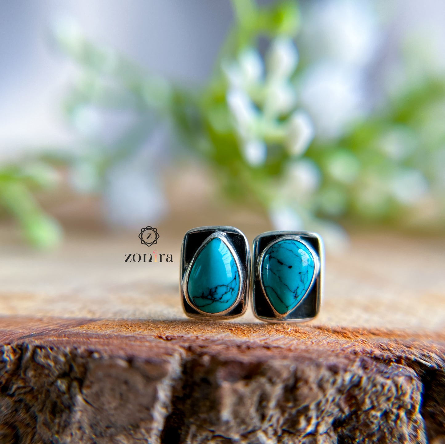 Onila Oxidised Silver Studs - Turquoise