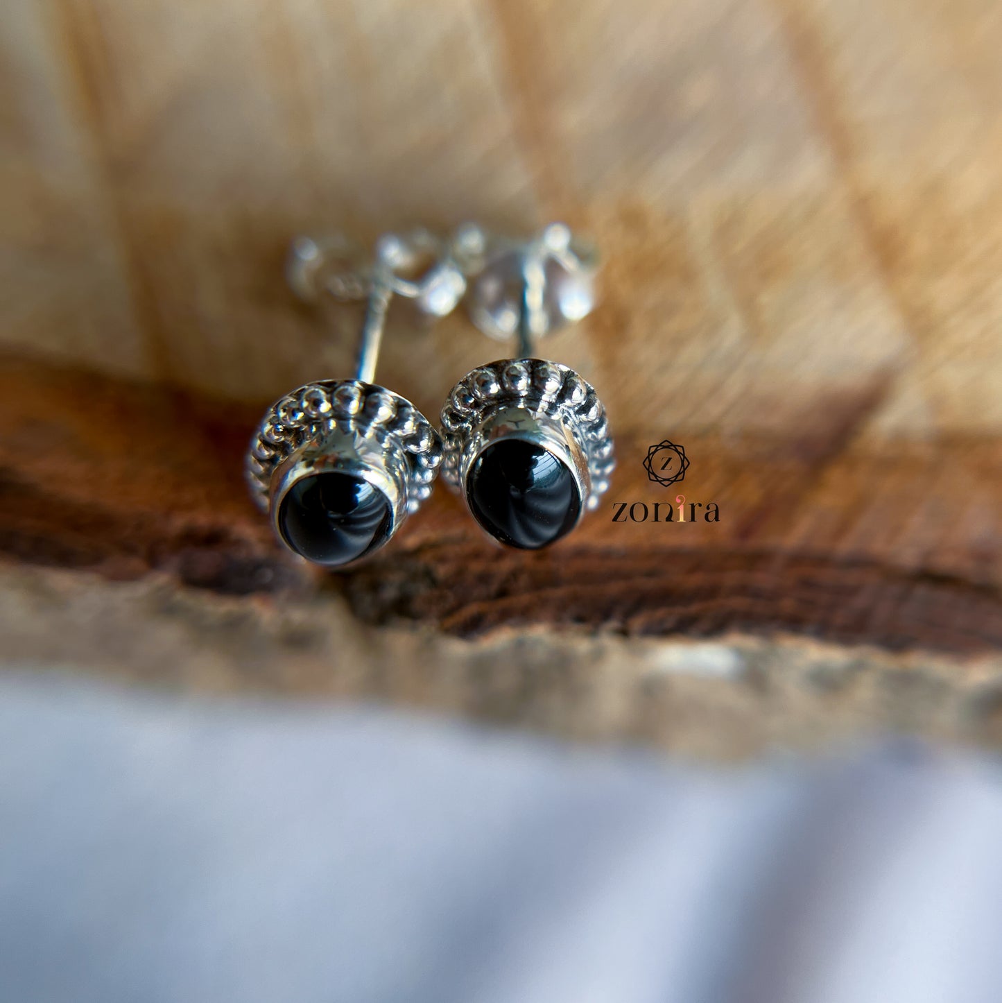 Onila Oxidised Silver Studs - Black Onyx