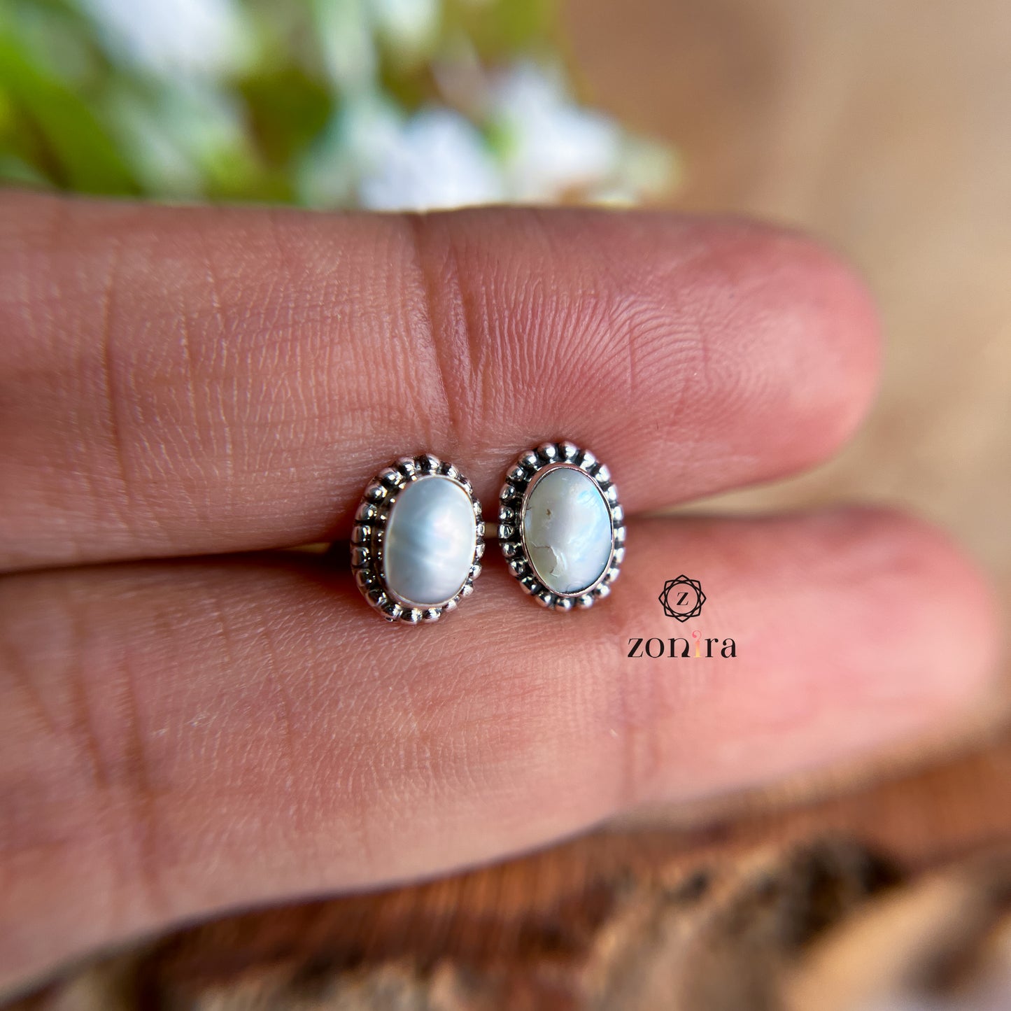 Onila Oxidised Silver Studs - Pearl