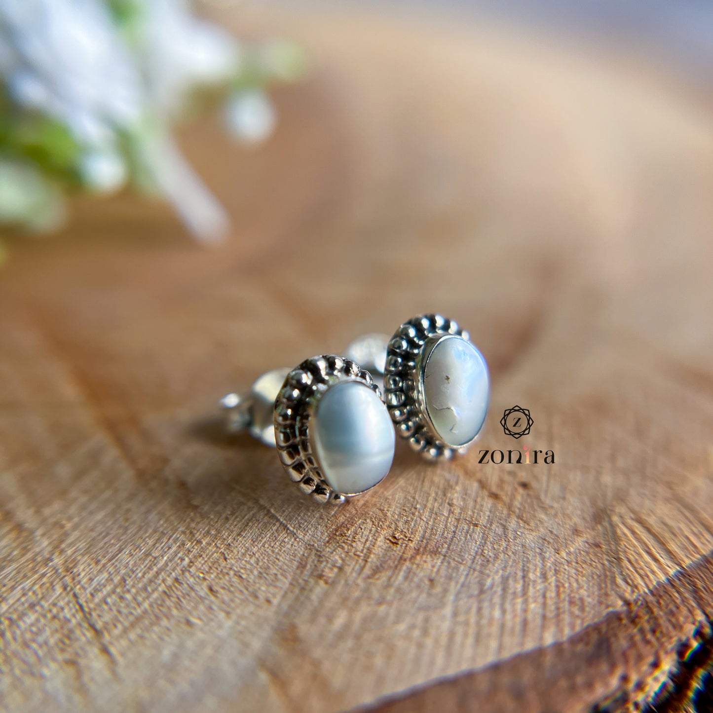 Onila Oxidised Silver Studs - Pearl