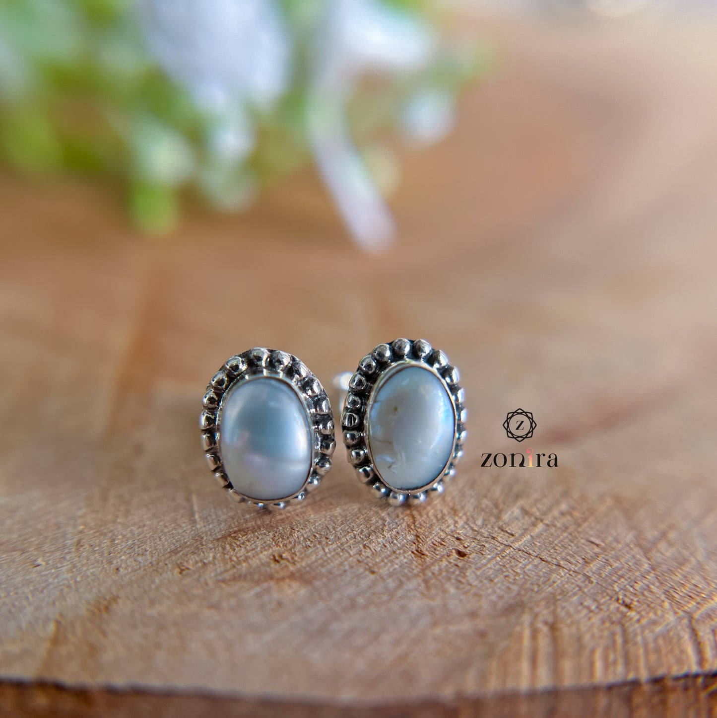 Onila Oxidised Silver Studs - Pearl