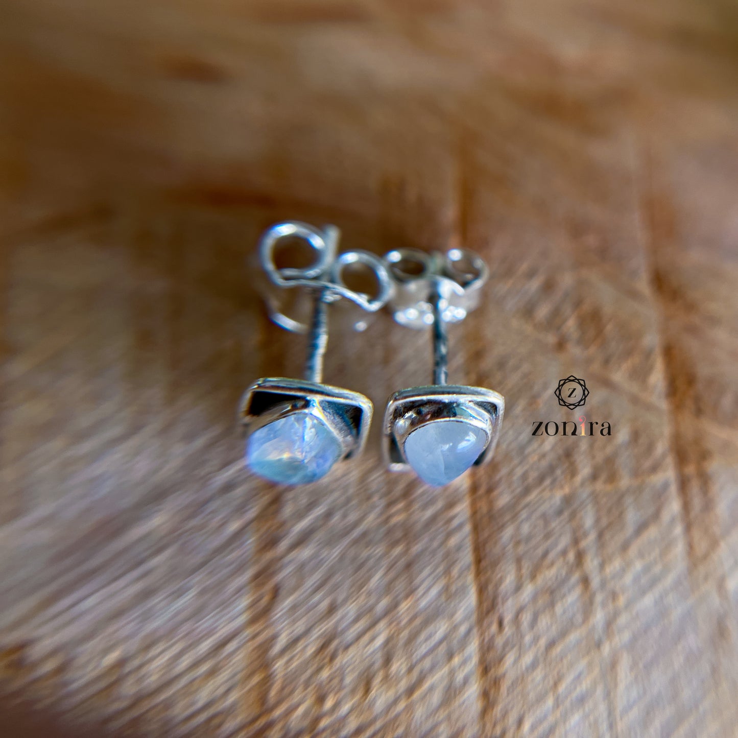 Onila Oxidised Silver Studs - Rainbow Moonstone