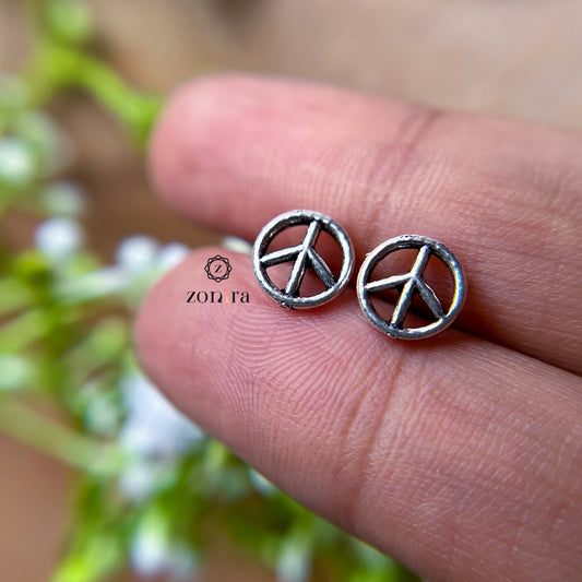 Mayri Oxidised 92.5 Silver Studs - Peace