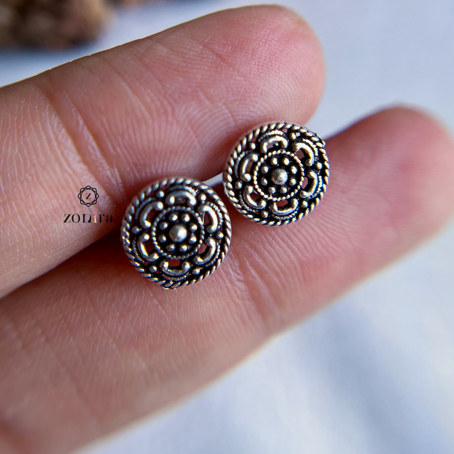 Mayri Oxidised 92.5 Silver Studs - Flower Power