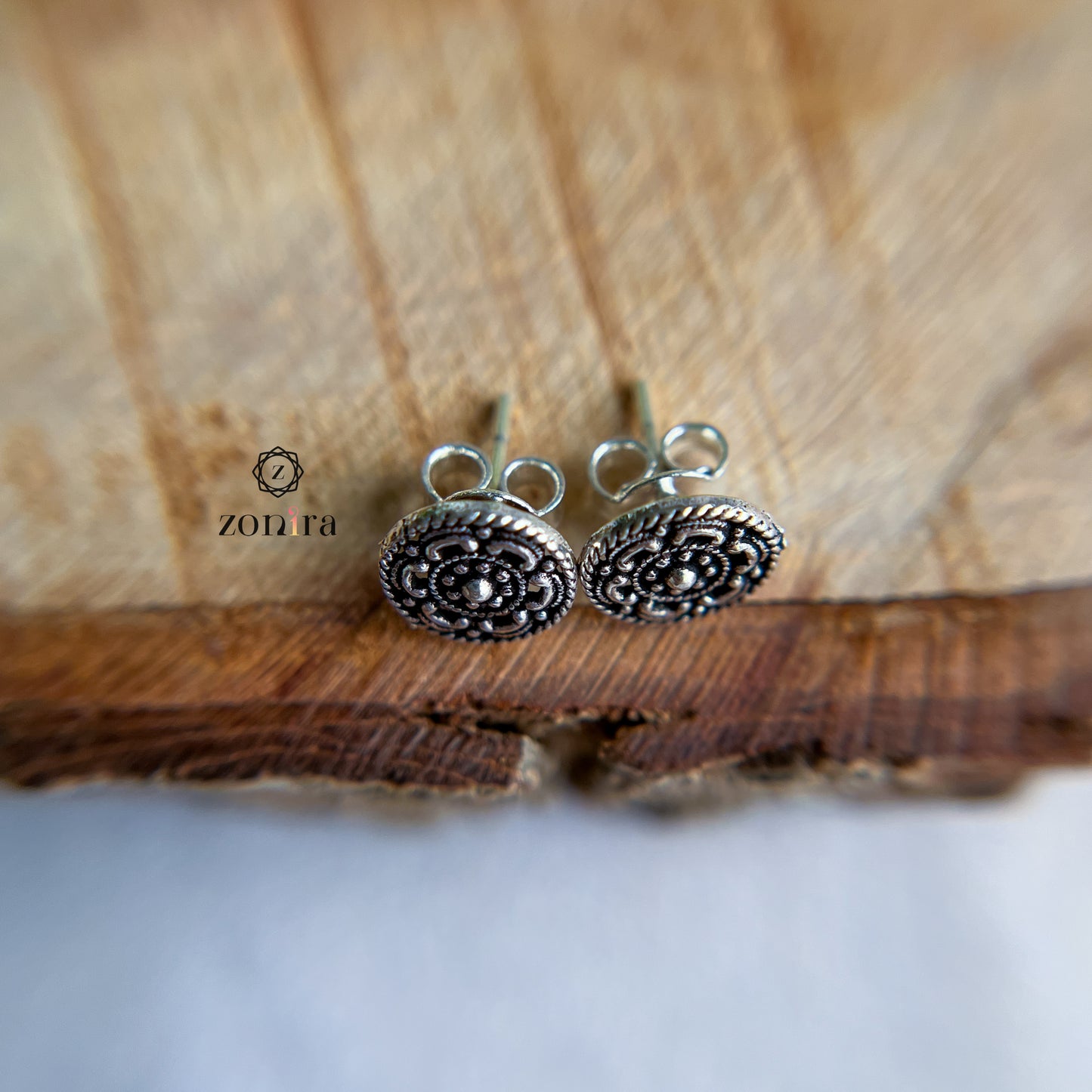 Mayri Oxidised 92.5 Silver Studs - Flower Power