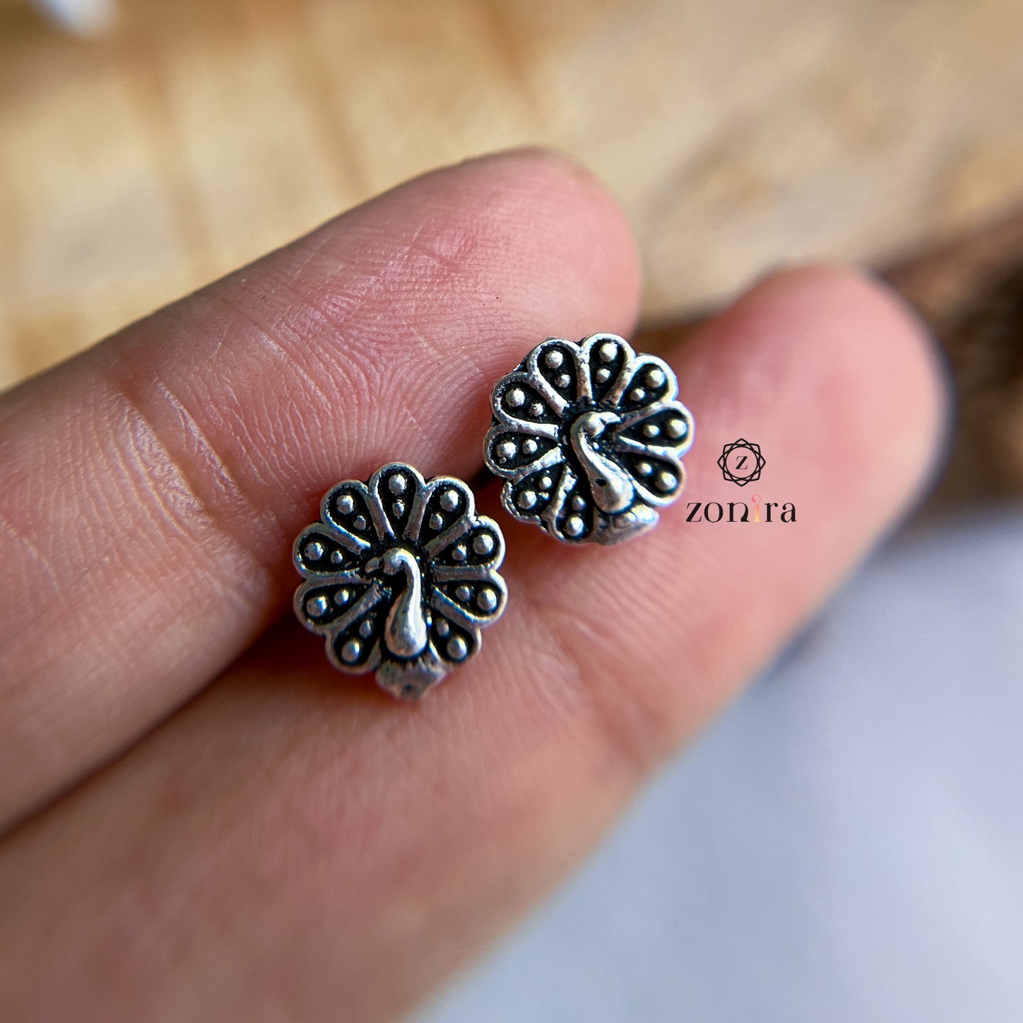 Mayri Oxidised 92.5 Silver Studs - Peacock