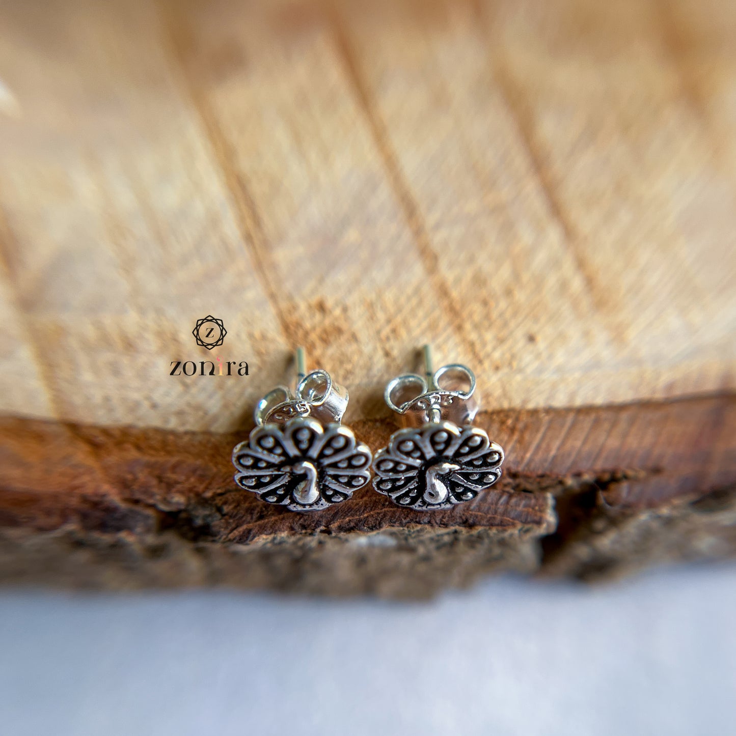 Mayri Oxidised 92.5 Silver Studs - Peacock