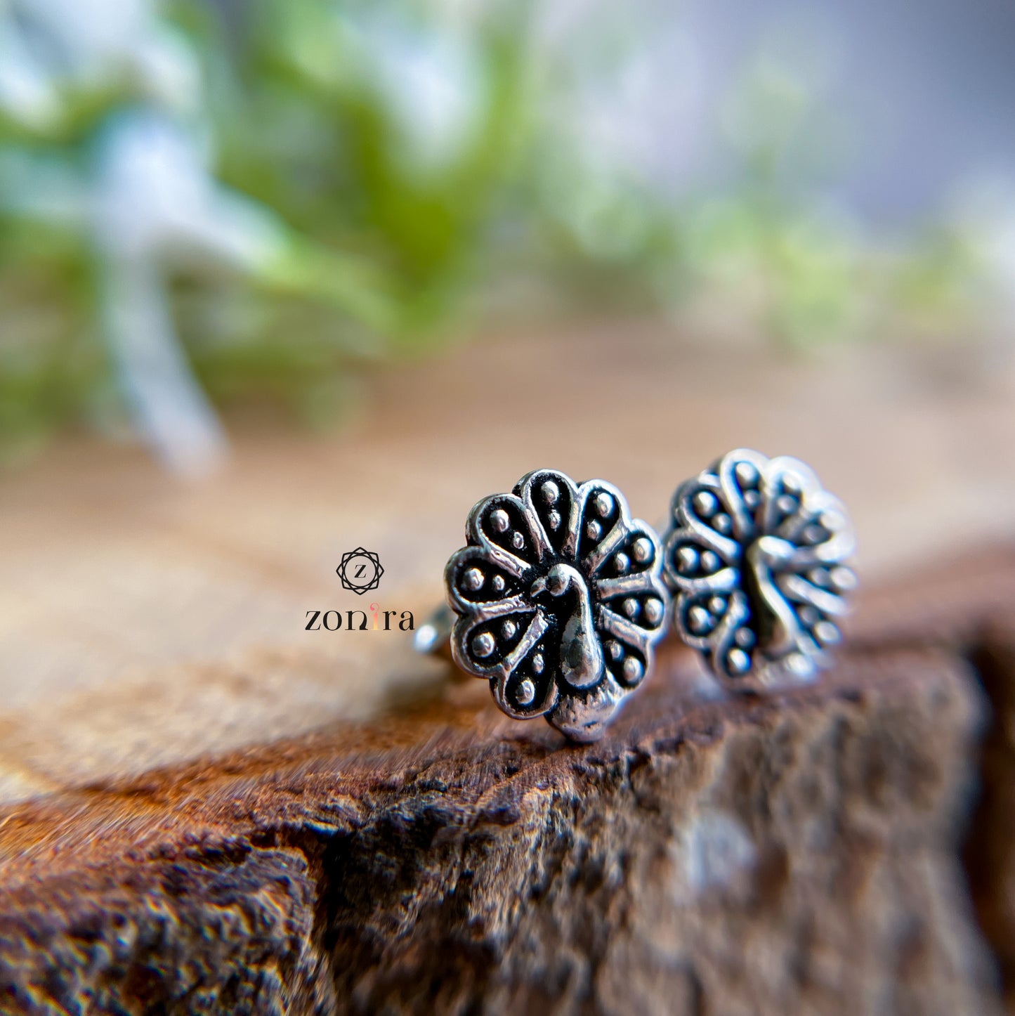 Mayri Oxidised 92.5 Silver Studs - Peacock